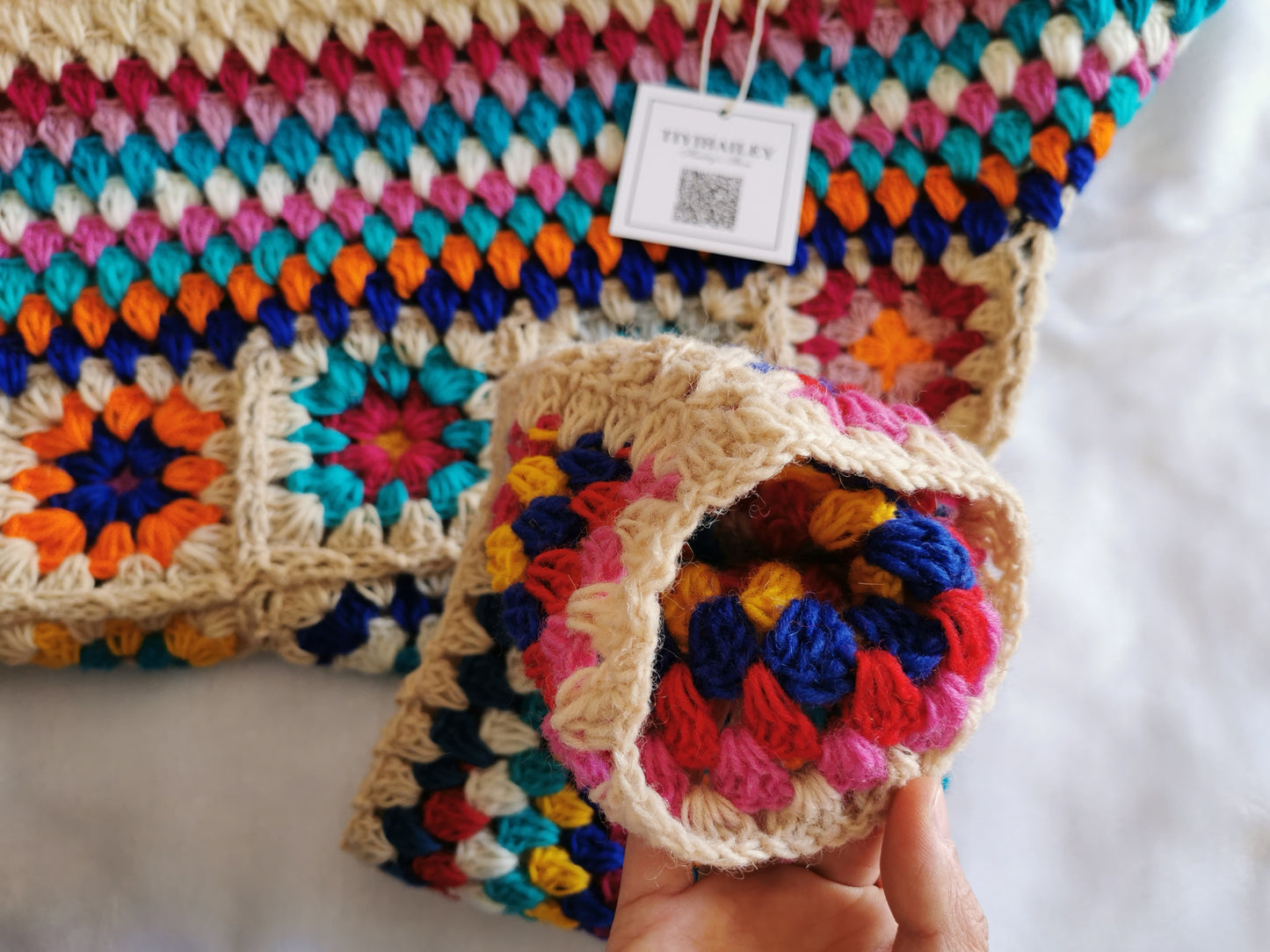 Festive, Hand-crocheted Sweater, 100% Wool