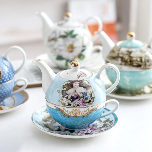 English style single cup stacking teapot and cup sets