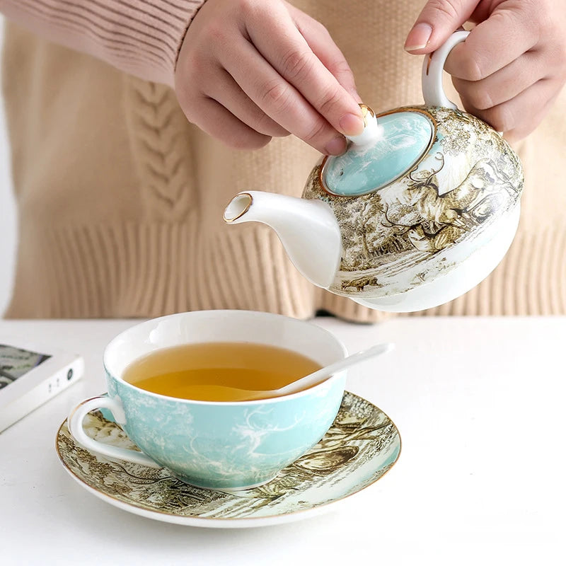 English style single cup stacking teapot and cup sets