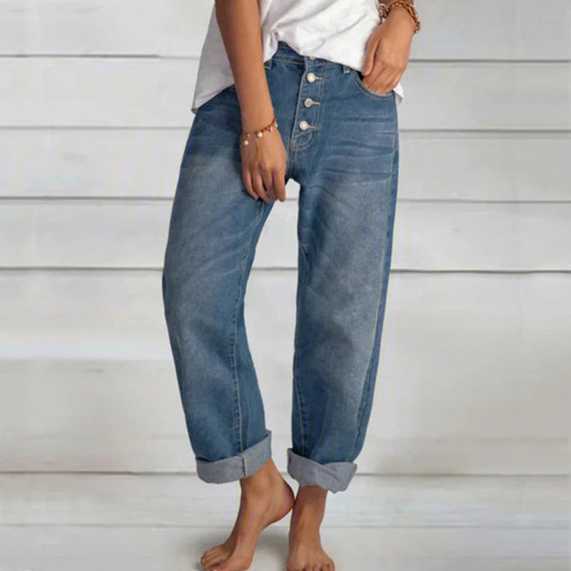 Vintage High Waist Loose Button-fly Jeans