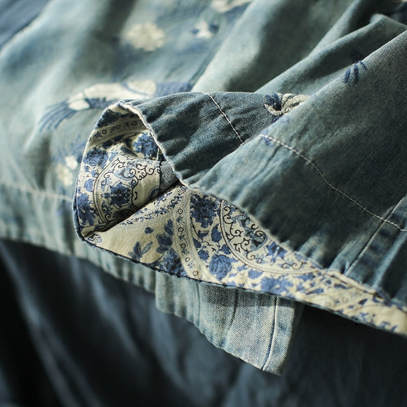 Embroidered Vintage Denim 3/4 Trousers