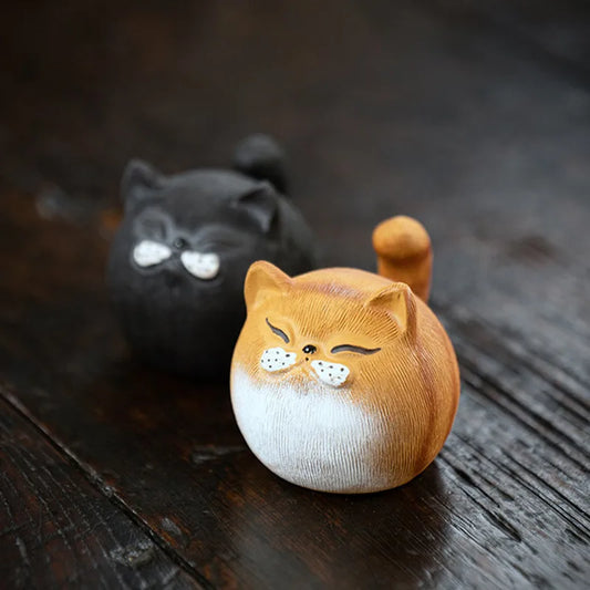 Yixing Lucky Cat Tea Pet - Handmade Prosperity Figurine for Decor
